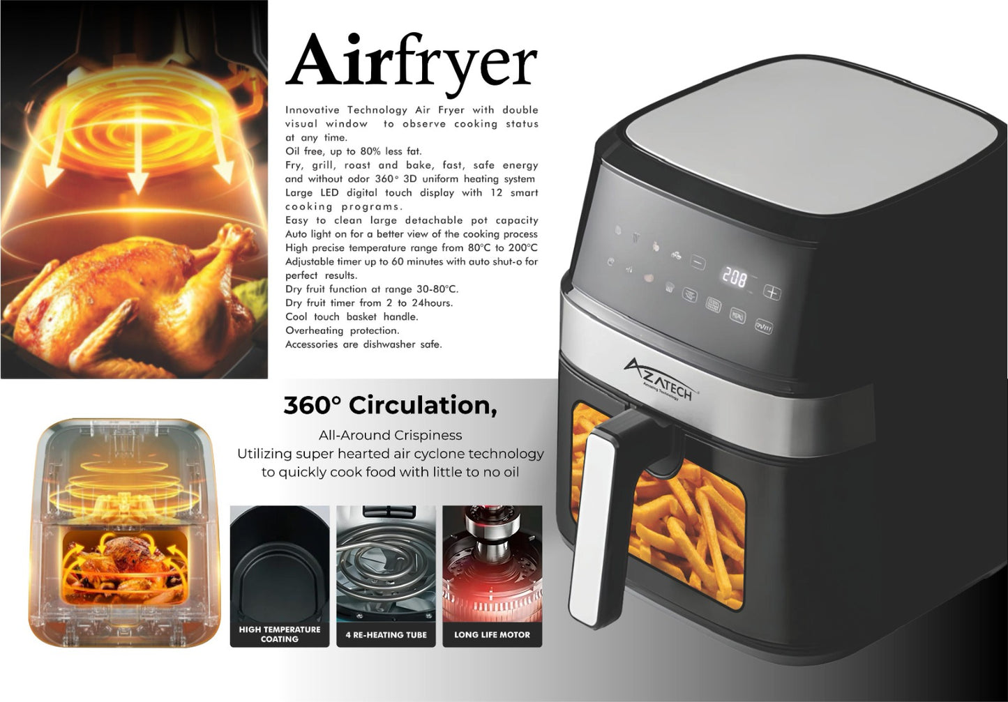 AZATECH 8-in-1 Smart Air Fryer with Touchscreen Control – AF-R1-20