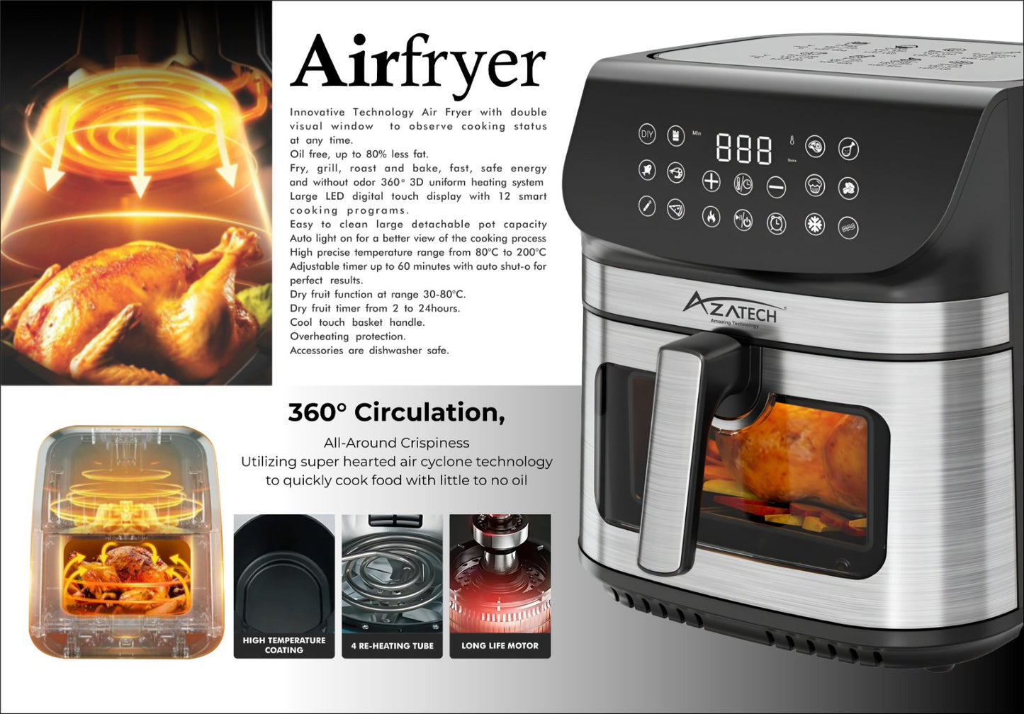 AZATECH 8-in-1 Smart Air Fryer with Touchscreen Control – AF-R1-20