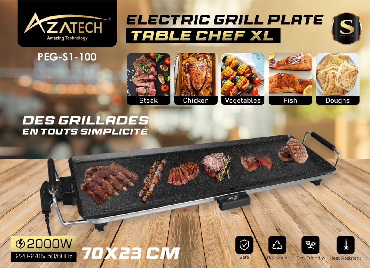 AZATECH TABLE CHEF XXL – Electric Grill Plate for Healthy Cooking